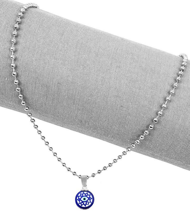 Dual Side Chakra Round Blue Stone Evil Eye Nazar Suraksha Kavach Locket Pendant Stainless Steel Pendant