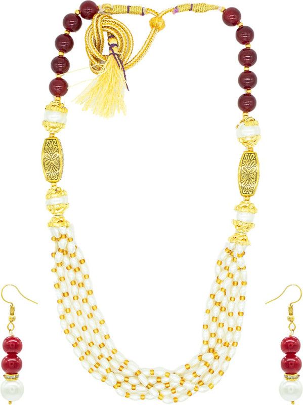 Brass Maroon, Gold, White Jewel Set  (Pack of 1)
