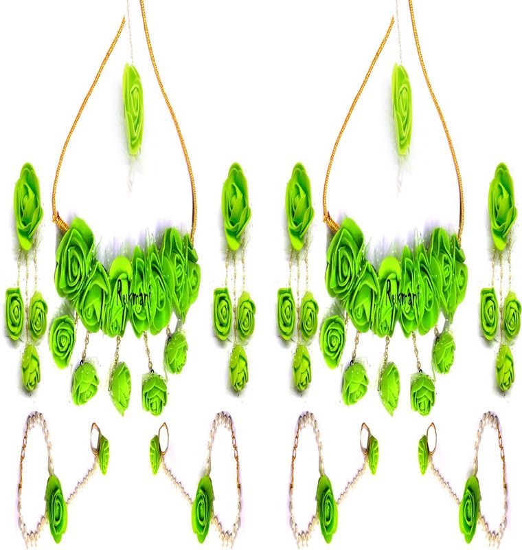 Fabric, Rubber, Plastic, Alloy, Leather, Paper Green Jewel Set  (Pack of 1)