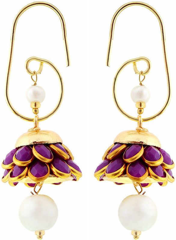 Rajasthani Design Purple n Golden Brass Earring Brass Drops & Danglers