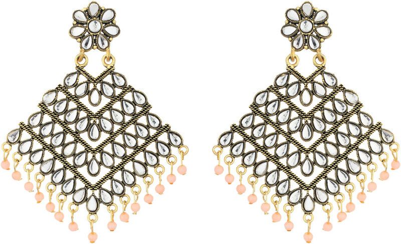 Party wear, Designer Peach Bronze Earrings for Women and Girls Pearl Metal Drops & Danglers