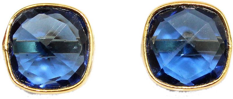 Tanzanite Quartz Cushion Shape Yellow Gold Plated Stud Earrings Tanzanite Brass Stud Earring