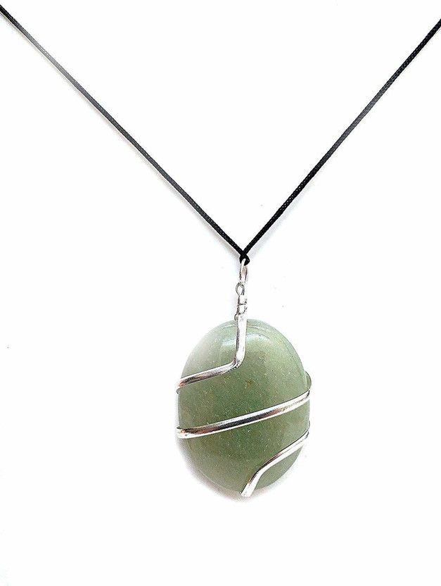 Green Aventurine Oval Wire Wrapped Pendant For Men And Women Reiki Healing Crystal Crystal Pendant
