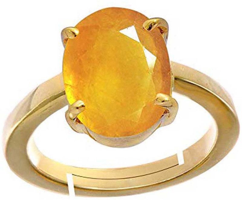 Yellow Sapphire (Pukhraj) 5.25 Ratti or 5 Ct Panchdhatu/5 Metal Men Adjustable Stone Ring