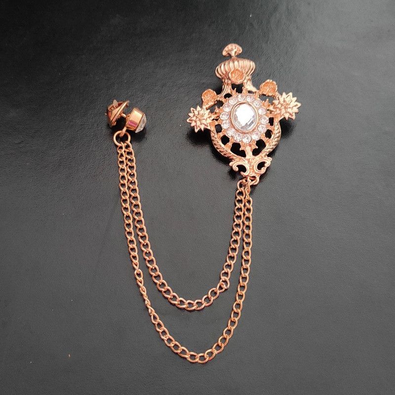 King Crown Metal Brooch Pin Men Women Chain Crystal Rhinestone Tassel Brooch Brooch  (Gold)