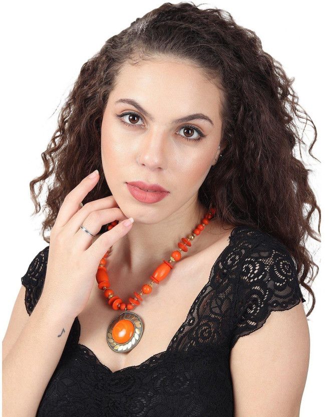 OSS Orange Junk Handmade Beaded African Necklace Wood Necklace