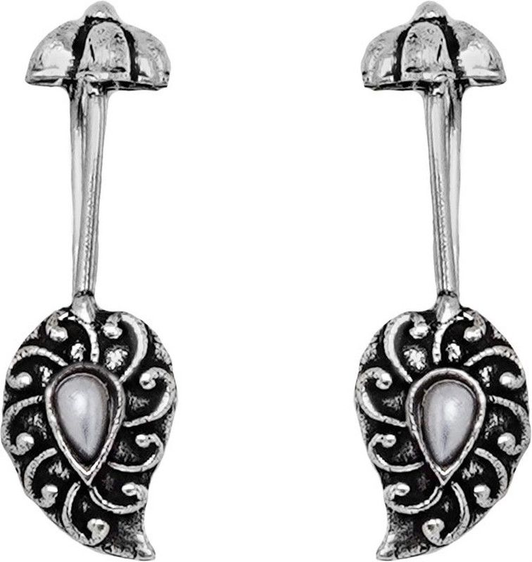 Mitali White Stone Silver Oxidsed Clip On Bugadi Alloy Cuff Earring