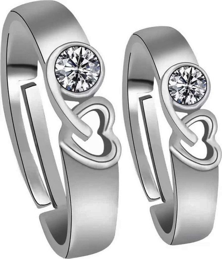 Heart Solitaire Brass, Alloy Cubic Zirconia Silver Plated Ring