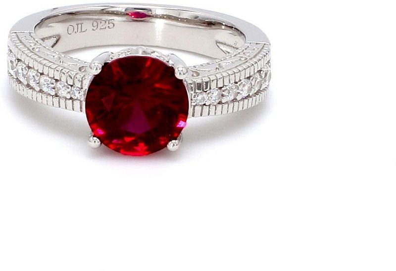 Ornate Jewels Sterling Silver Gemstone Solitaire Engagement Ring Sterling Silver Ruby Rhodium Plated Ring