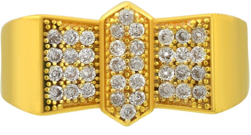 Gold coated Brass 24KT Mircon, CZ studded, Tie design ring, Stylish Fashion Wedding, Engagement, proposal finger ring Men Brass Cubic Zirconia Gold Plated Ring