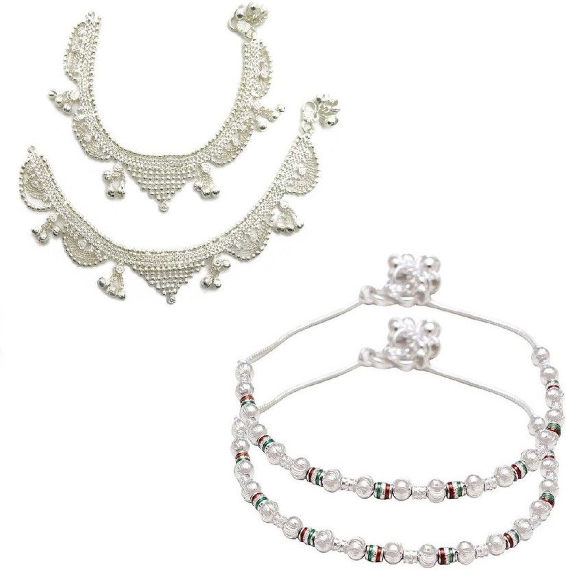 KRITIU Kritiu Women Wedding , party wear Silver Anklet Payal Combo Pack Of 2 Silver Anklet  (Pack of 4)