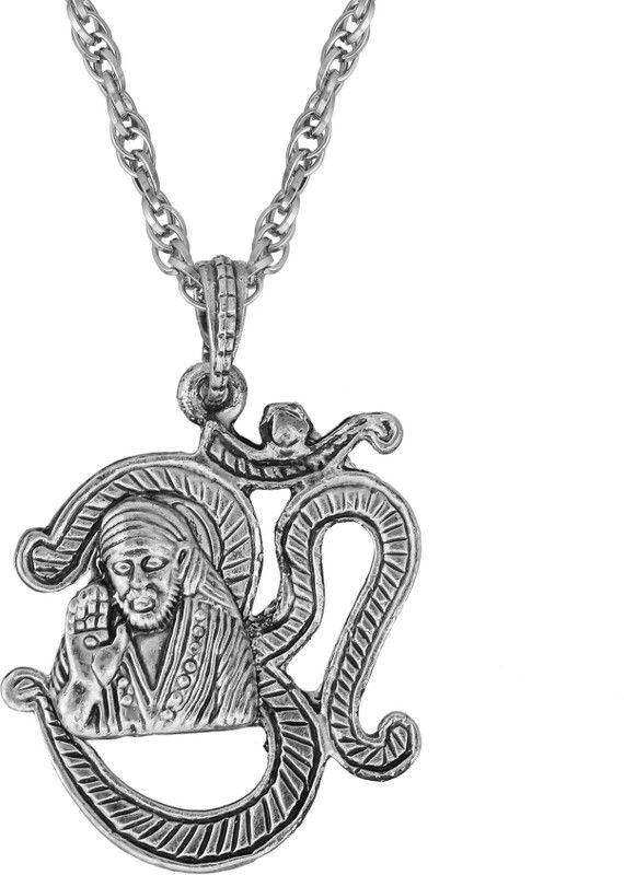 Silver Plated Om with Shirdi Sai Baba, Blessing Image Chain Fashion Pendant Hindu God Latest Silver Brass Pendant