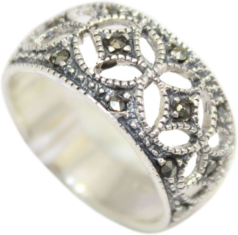 Handmade Ring 925 Sterling Silver Black Marcasite Stones P 469 Sterling Silver Sterling Silver Plated Ring