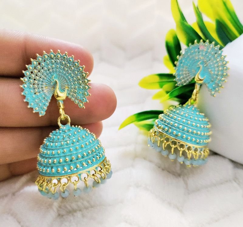 (Morr Kundan-Firozi) Attractive Peacock Jhumki Earring Alloy Jhumki Earring