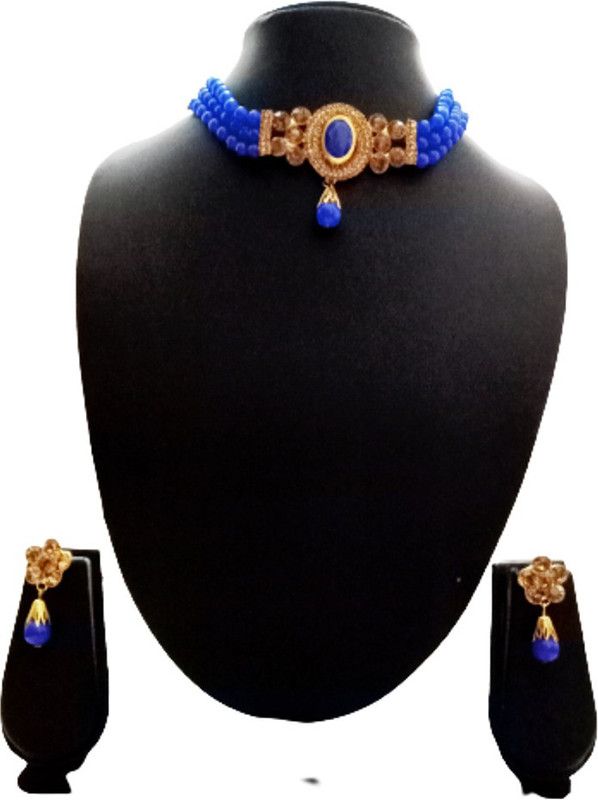 Fabric Black Silver Blue, Pink Jewel Set  (Pack of 1)