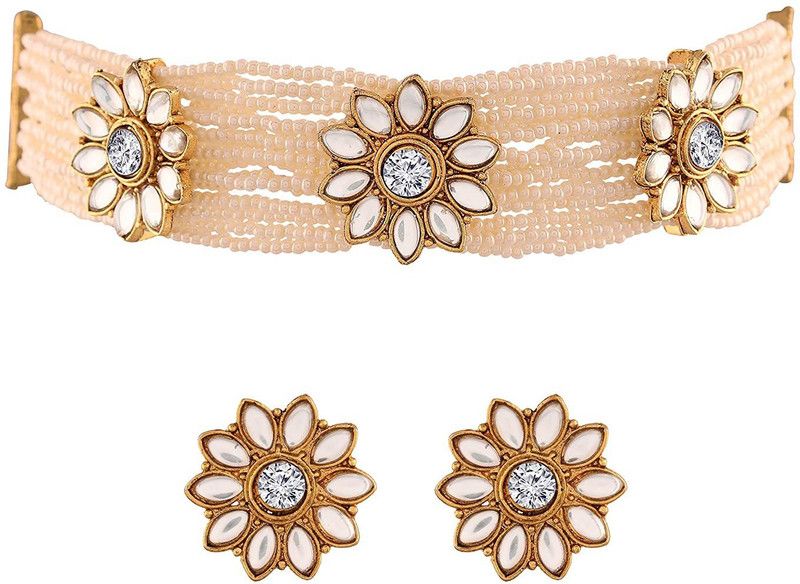 Brass Gold-plated White, Gold, Pink Jewel Set  (Pack of 1)
