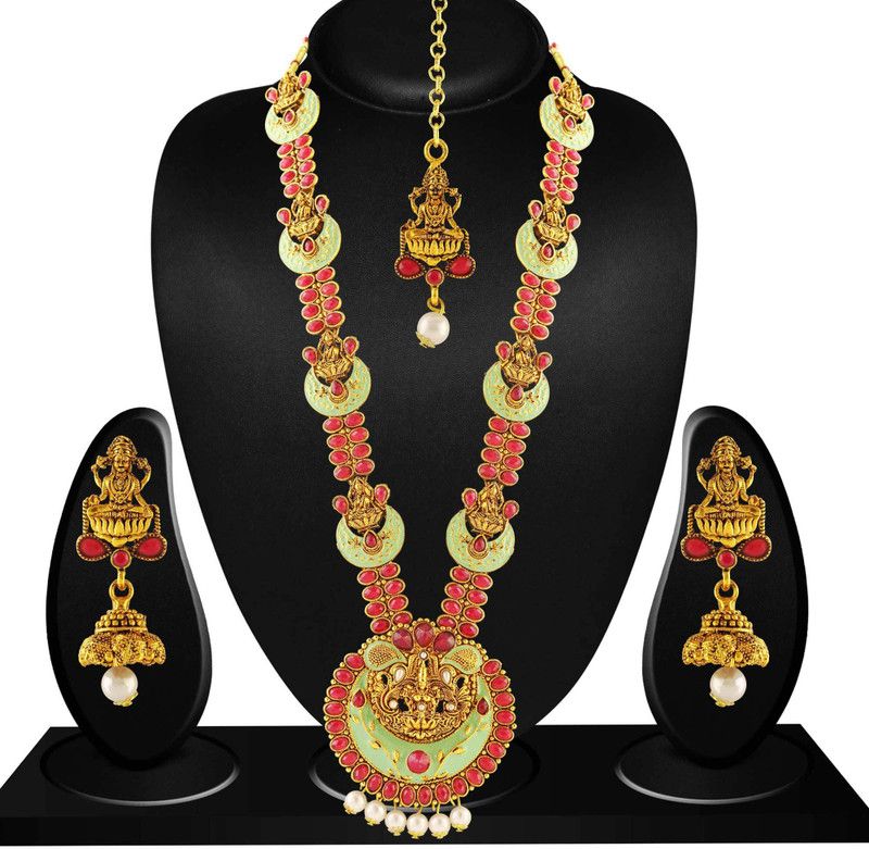Zinc, Alloy Gold-plated Red, Green, White Jewel Set  (Pack of 1)