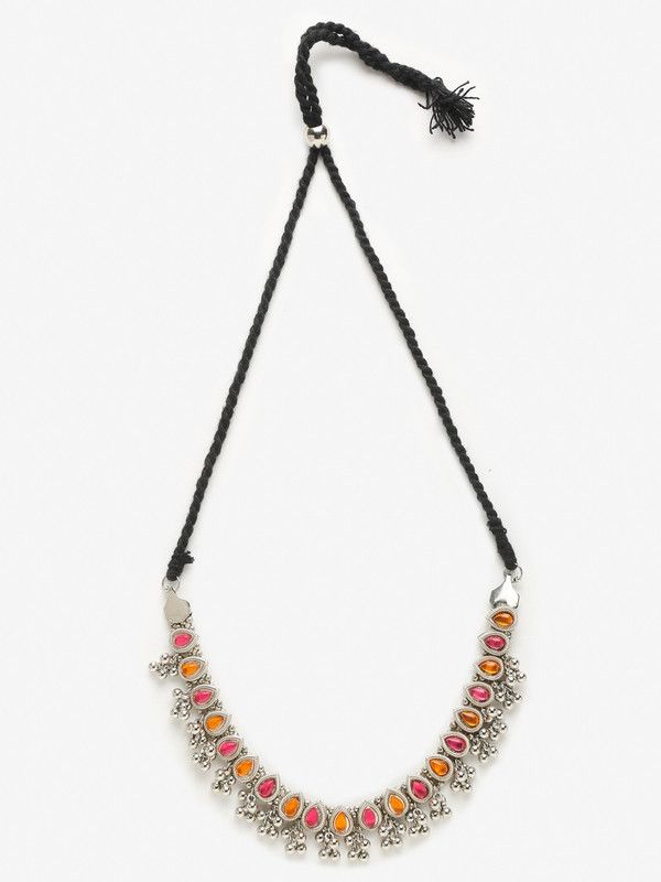 Statement Oxidised Silver Plated Mirror Work Choker Necklace Alloy Choker