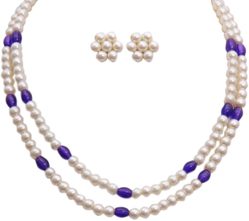 Mother of Pearl Gold-plated Blue, White Jewel Set  (Pack of 1)