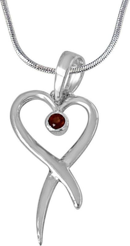 Trendy Heart Shaped Red Garnet and 925 Sterling Silver Pendant with 18 IN Chain (SDP449) Sterling Silver Garnet Sterling Silver Pendant