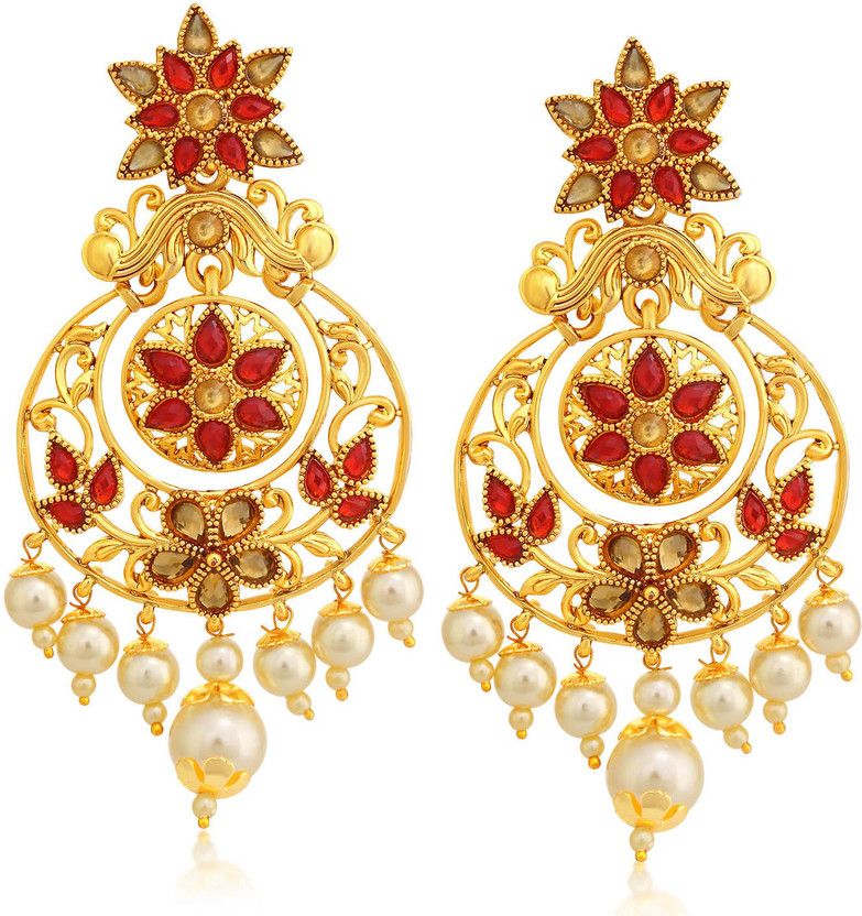 Lovely LCT Gold Plated Floral Pearl Chandelier Earring Pearl Alloy Chandbali Earring