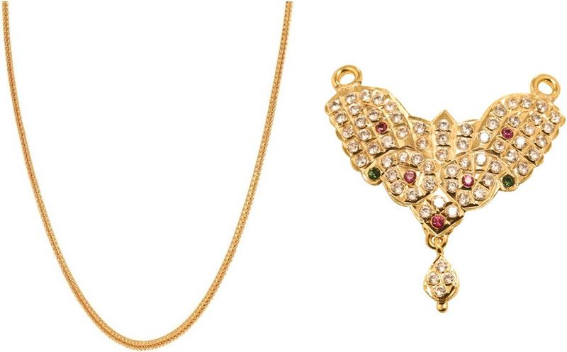 Pendant with Chain Gold-plated Zircon Metal