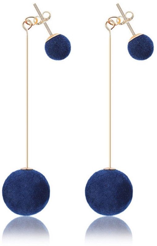 Fashion Blue Plush Ball Drop Earring Korea Velvet Round Long Earring for Women (Blue) Alloy Drops & Danglers