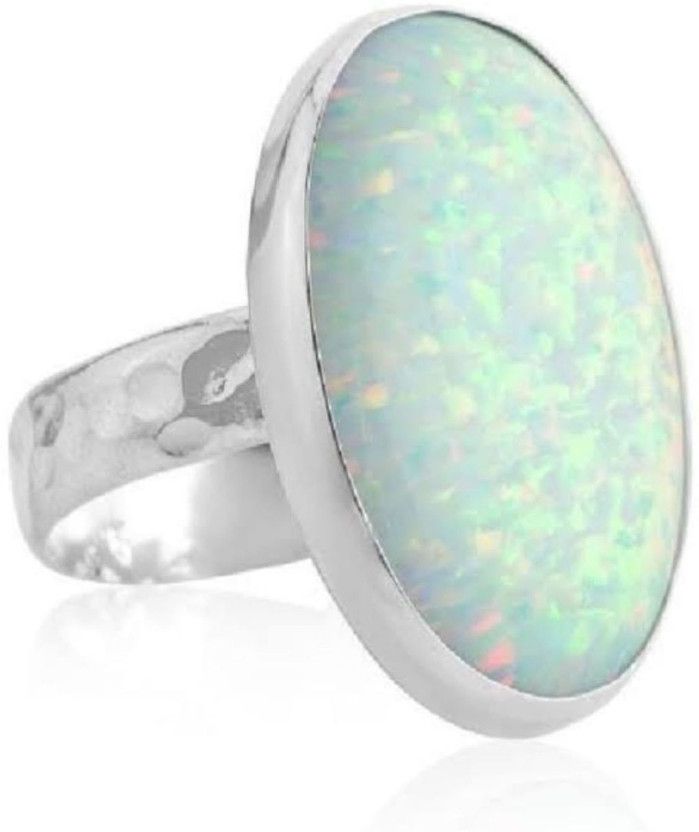 Australian Opal Fire Weight 9.25 Ratti 8.5 Carat Gemstone Premium Panch Dhatu Silver Coated Adjustable Ring for Men and Women with Lab Certificate Stone Opal Silver Plated Ring
