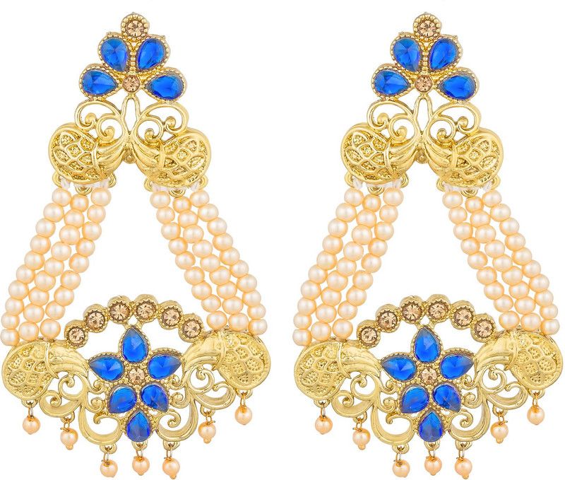 Women's Gold Plated Earrings (Blue, Golden and White_ER-1643) Alloy Drops & Danglers