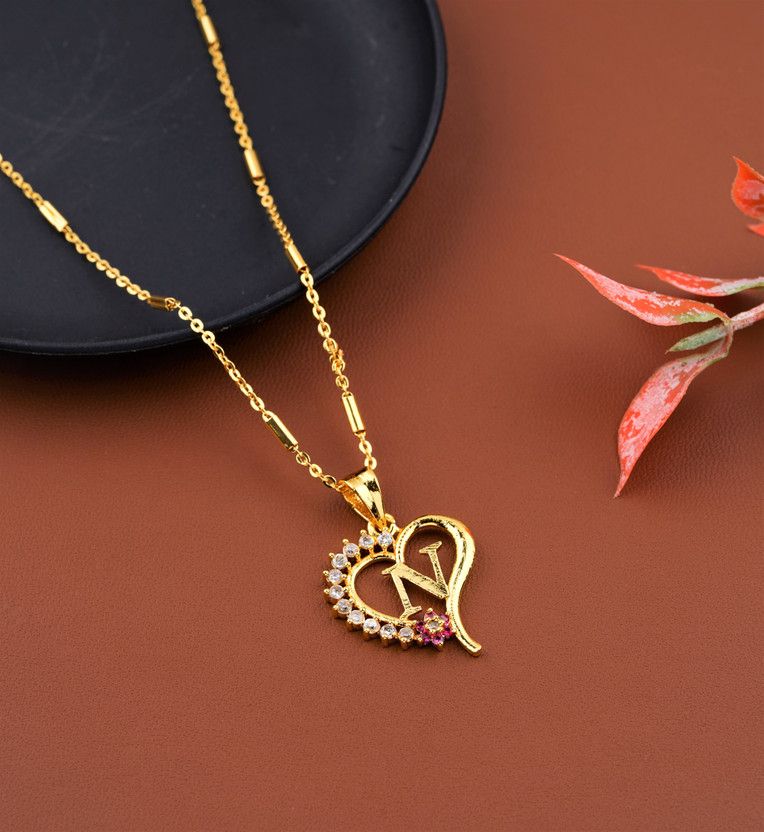 American Diamond Ruby Latter Name N Diamond Gold-plated Plated Alloy Chain Set