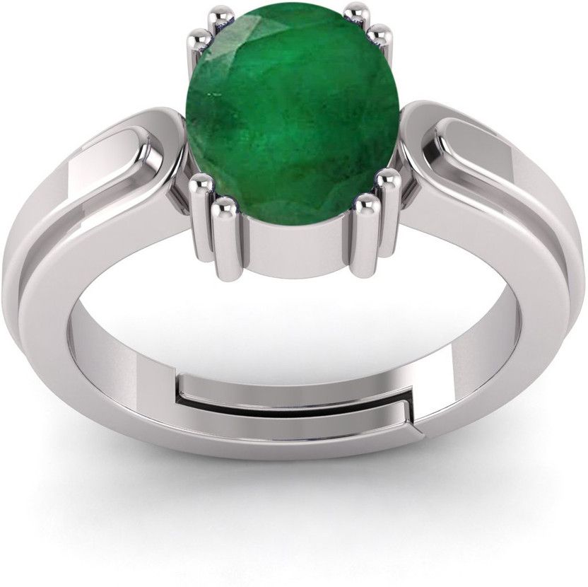 9.25 Ratti 8.60 Carat Natural Panna Emerald Adjustable Ring With Lab Certificate Metal Emerald Silver Plated Ring