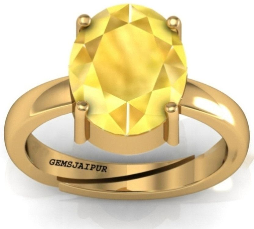Certified Yellow Sapphire (Pukhraj) Panchdhatu 7.00 Ct. Ring For Women & Girls Alloy Sapphire Gold Plated Ring