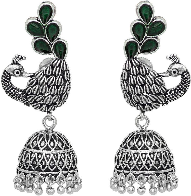 Peacock Design Traditionalt Meena Work Jhumki For Girls Alloy Jhumki Earring