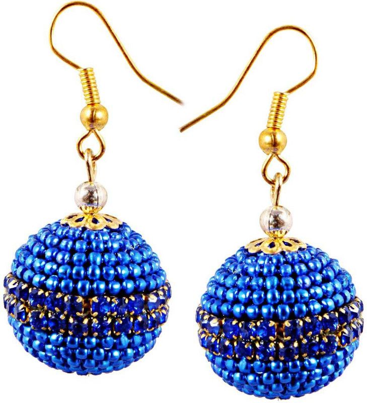 Halowishes Handmade Paper Quilling Blue Ball Jhumki Diamond Paper Jhumki Earring