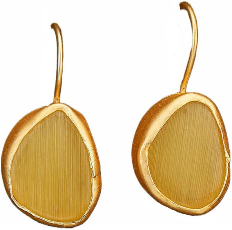 Matte Golden Plated Elegant Antique Yellow Stone Hoop Earring for Women Alloy Hoop Earring