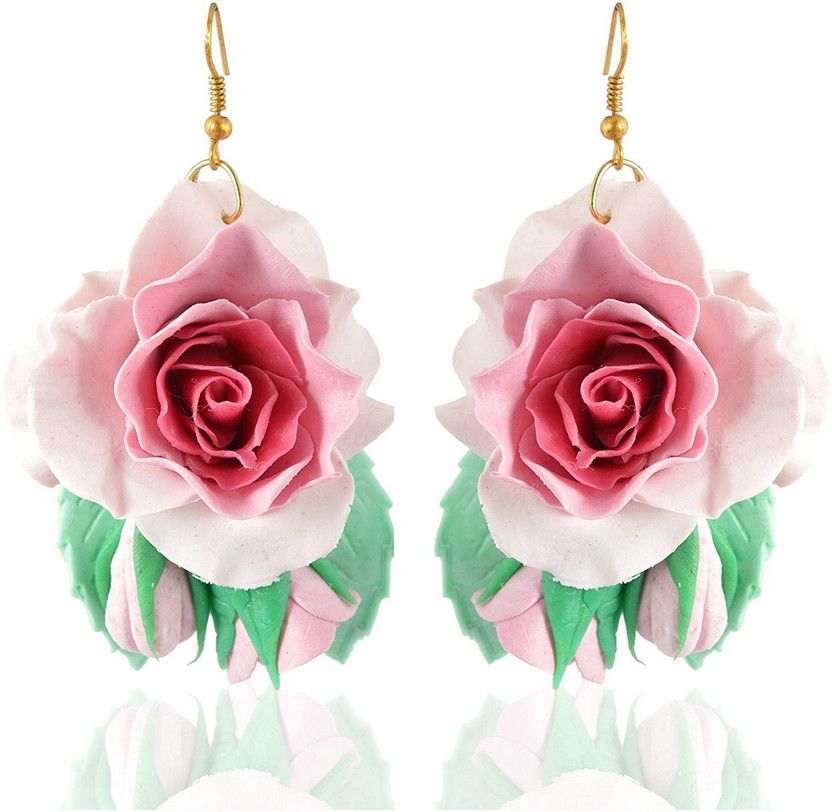 Pink Porcelain dough work Dangle & Drop Earrings for Women Agate Porcelain Drops & Danglers