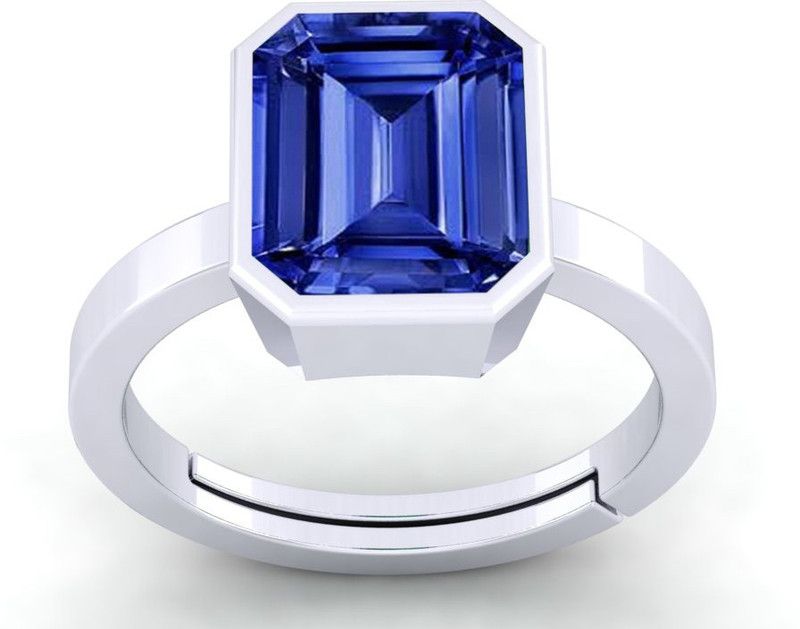 8.25 Carat Certified Original Blue Sapphire Silver Ring Panchdhatu Neelam Ring Metal Silver Plated Ring