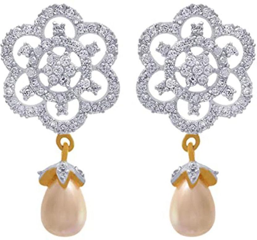One Gram Gold Plated Cz American Diamond Designer Earring For Women Cubic Zirconia Copper Stud Earring