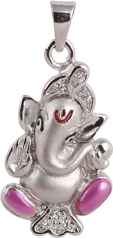 Ganesha With Pink Enamel Silver Silver Pendant