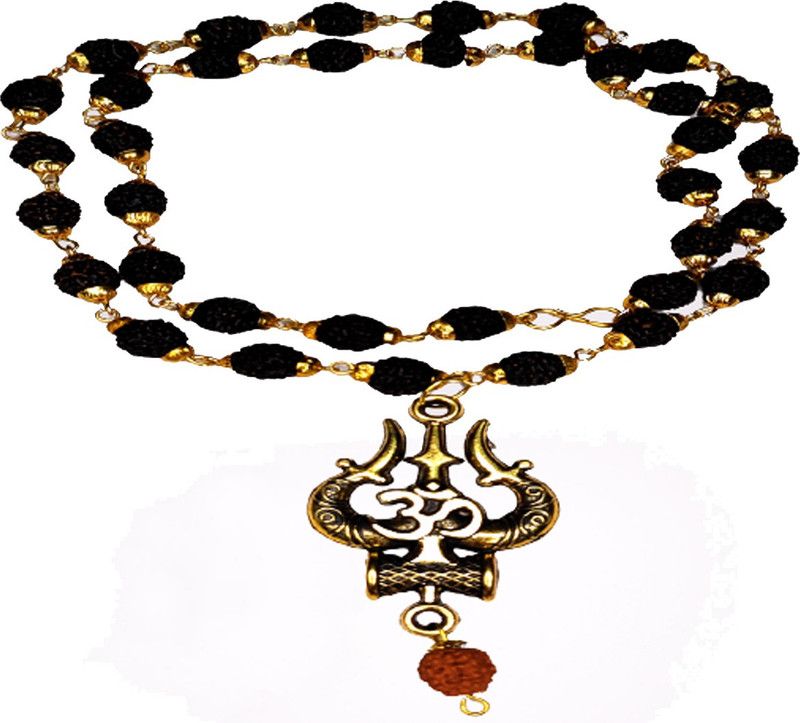 Lord Shiva Mahakal Locket With Mala Black Color Combination Gold-plated Plated Chain Brass Chain