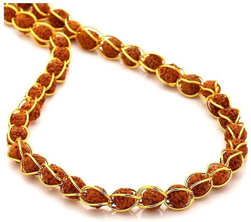 Gold Plated Wire Rudraksha Beads Copper wise Mala with Original 5 Mukhi Rudraksha Mala/Chain Necklace Gold-plated Plated Copper Chain