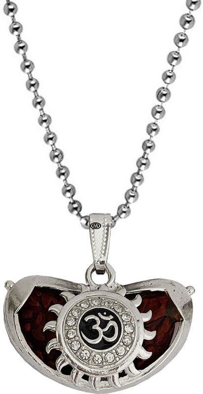 Religious Jewellery Symbolic for Buddhist Yoga Om Rudhrasha Bead Locket With Chain Sterling Silver Beads Brass, Wood, Stainless Steel Pendant