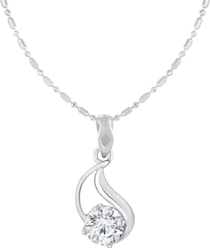 Single Solitaire with Chain Rhodium Cubic Zirconia Brass Pendant Set