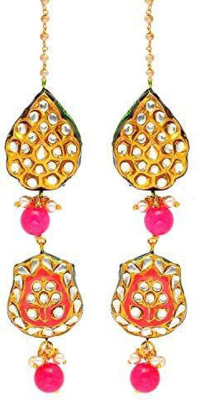Kundan Long Earrings With Kaan Chain Designer Gold Plated Traditional Jewellery Brass Earring Set