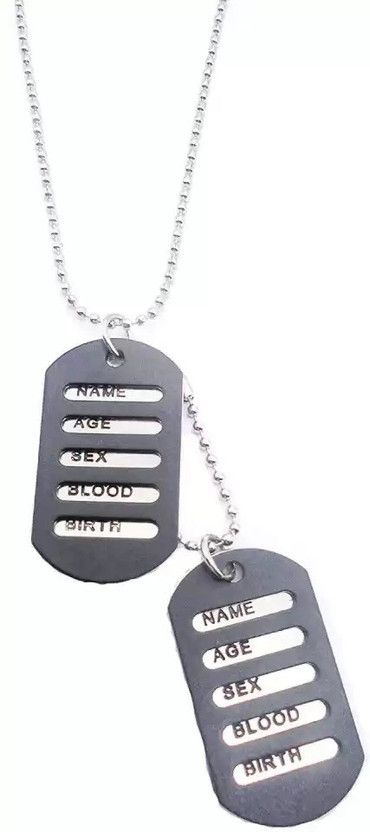 Trendy Black Silver Metal Military Locket Dog Tag Pendant Unisex Necklace Chain Silver Brass Locket