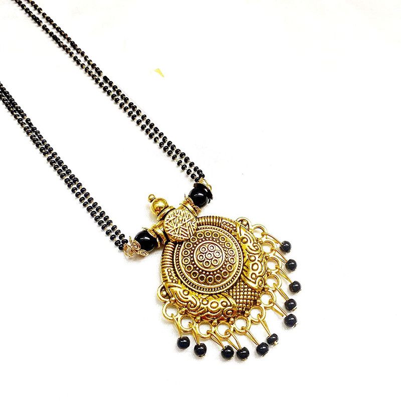 Golden Oxidised Black Beads 30 inch Long Oxidised Designer Women Mangalsutra Metal Mangalsutra