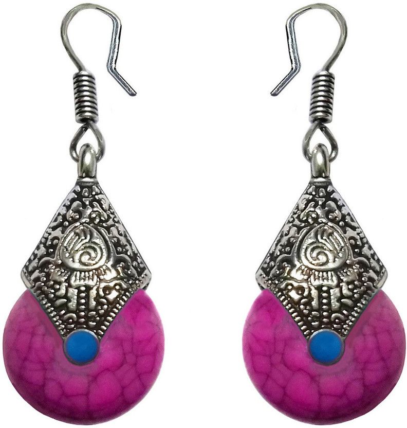 Trendy Purple Colour German Silver Dangle & Drop Earrings - 904.5 Alloy Drops & Danglers