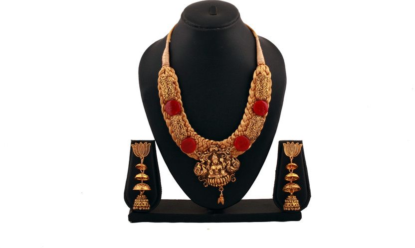 Fabric Gold-plated Gold, Red Jewel Set  (Pack of 1)