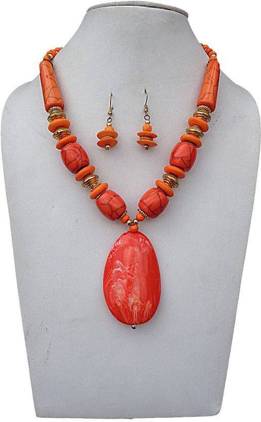 Wood, Plastic, Alloy Brass Orange Jewel Set  (Pack of 1)