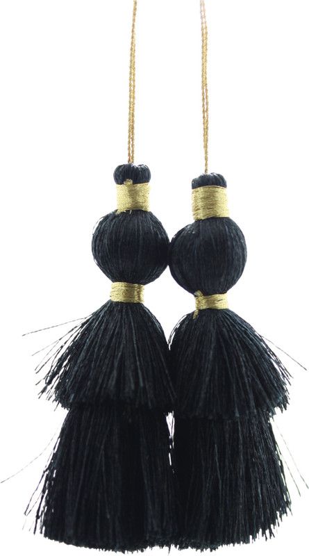 Fashionhaat Black Tassel Latkan Dome Shape with Double Laye Black Cut, Suitable For suit Kurtis Gown Saree Blouse Dupatta Lehenga (Set of 1 Pairs)( Black) Brooch  (Black)